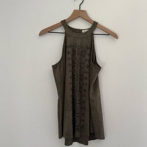 Skylar and Jade  Suede Olive Green Halter With Laser Cutouts - Size S